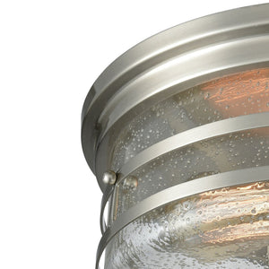 Atlas Port O'Connor 14" Wide 2-Light Flush Mount - Industrial Seedy Glass & Satin Nickel Elegance CL11495-NK