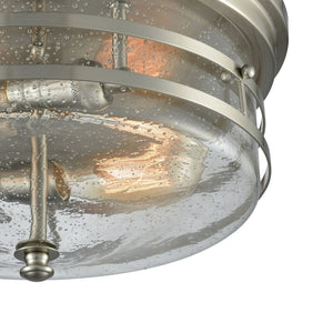 Atlas Port O'Connor 14" Wide 2-Light Flush Mount - Industrial Seedy Glass & Satin Nickel Elegance CL11495-NK