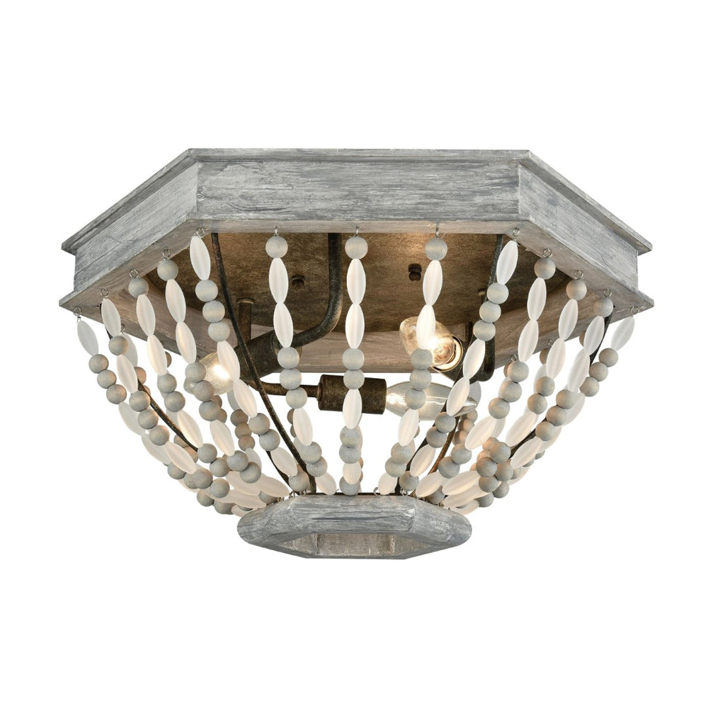 Atlas Summerton 18'' Wide 3-Light Flush Mount - Coastal Gray-Wash Design with Frosted Glass & Wood Accents CL11502-GY