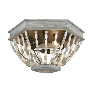 Atlas Summerton 18'' Wide 3-Light Flush Mount - Coastal Gray-Wash Design with Frosted Glass & Wood Accents CL11502-GY