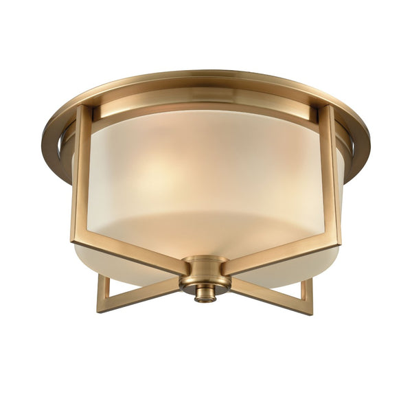 Atlas Vancourt 15" Wide 3-Light Flush Mount - Modern Satin Brass Fixture with Frosted Glass Shades CL11518-BS
