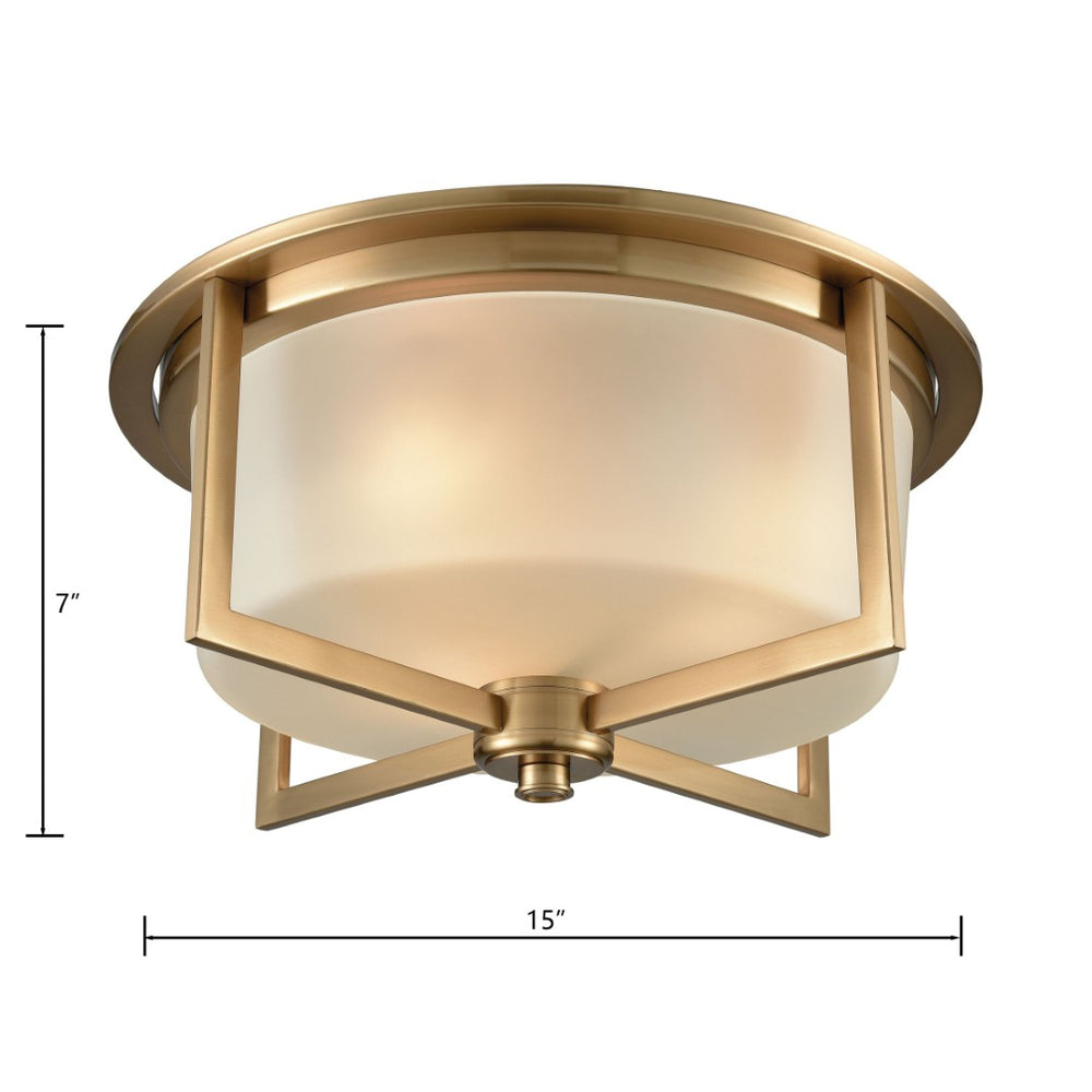 Atlas Vancourt 15" Wide 3-Light Flush Mount - Modern Satin Brass Fixture with Frosted Glass Shades CL11518-BS