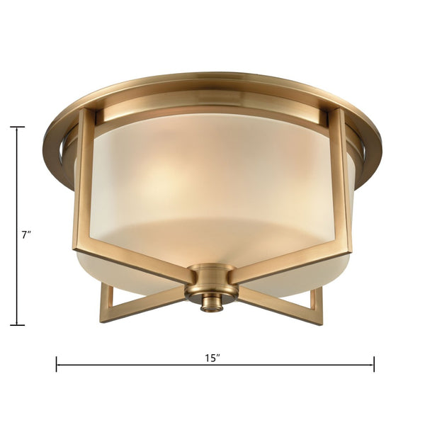 Atlas Vancourt 15" Wide 3-Light Flush Mount - Modern Satin Brass Fixture with Frosted Glass Shades CL11518-BS