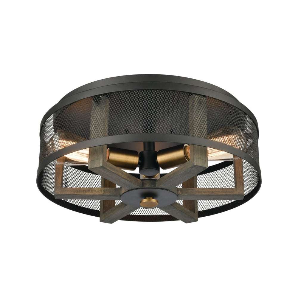 Atlas Woodbridge 17" 3-Light Flush Mount - Stylish Matte Black & Weathered Oak Fixture for Modern Spaces CL11523-BK