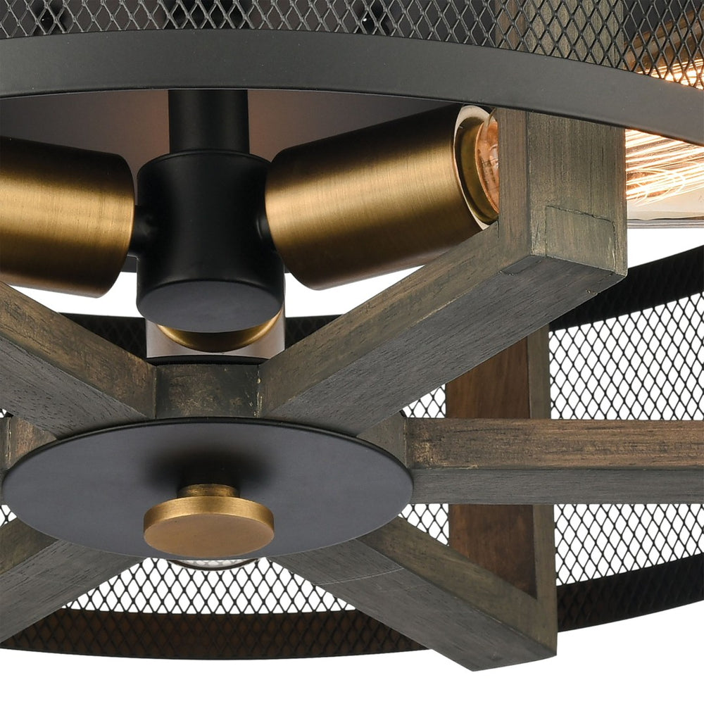 Atlas Woodbridge 17" 3-Light Flush Mount - Stylish Matte Black & Weathered Oak Fixture for Modern Spaces CL11523-BK