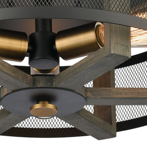 Atlas Woodbridge 17" 3-Light Flush Mount - Stylish Matte Black & Weathered Oak Fixture for Modern Spaces CL11523-BK