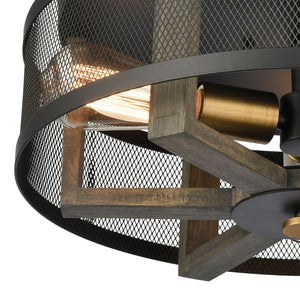 Atlas Woodbridge 17" 3-Light Flush Mount - Stylish Matte Black & Weathered Oak Fixture for Modern Spaces CL11523-BK