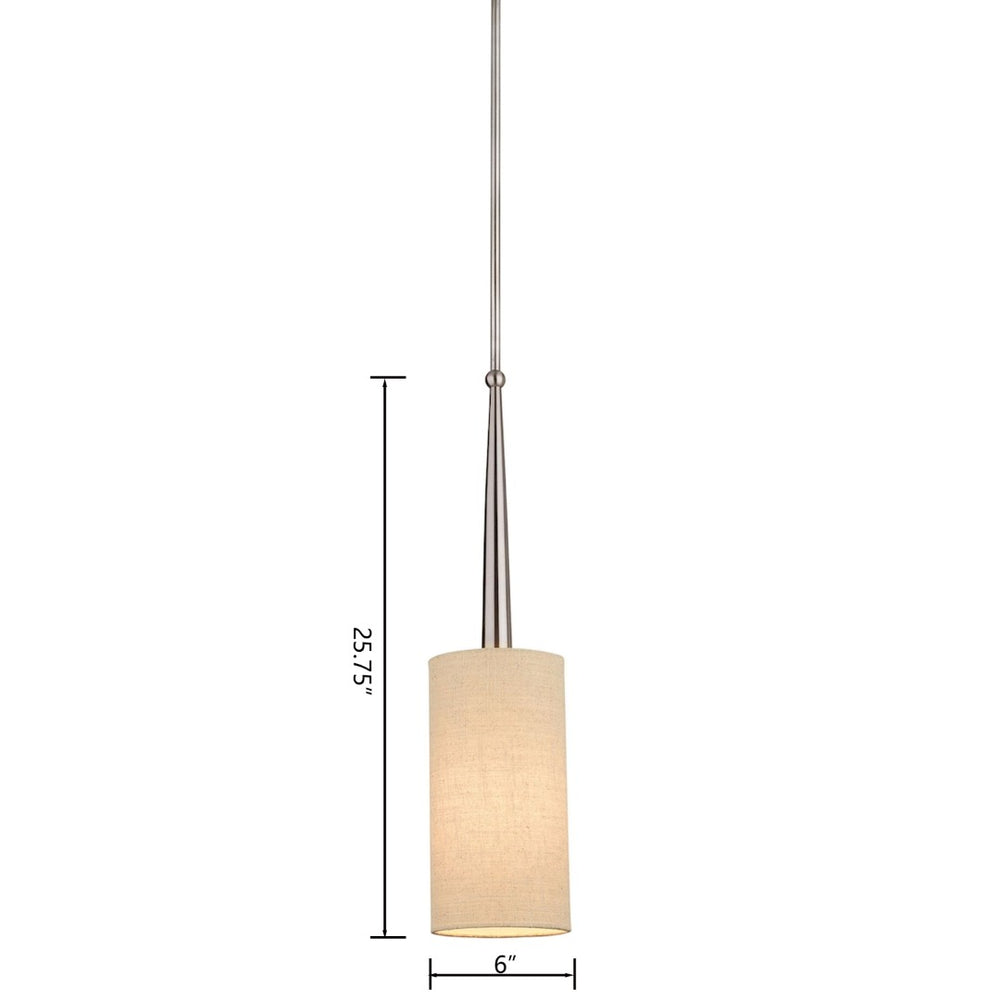 Atlas Allure 6'' Wide 1-Light Pendant - Brushed Nickel Fixture with Fabric Shade for Cozy Indoor Lighting CL11527-NK