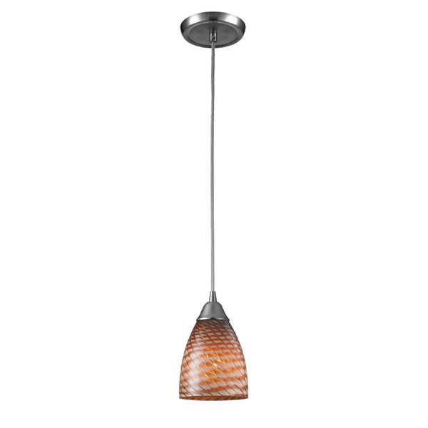 Atlas Arco 5'' Wide Artisan Pendant Light - Contemporary Sapphire Hand-Blown Glass for Modern Spaces Satin Nickel with Cocoa Glass CL11528-BN