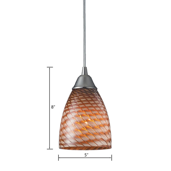 Atlas Arco 5'' Wide Artisan Pendant Light - Contemporary Sapphire Hand-Blown Glass for Modern Spaces Satin Nickel with Cocoa Glass CL11528-BN