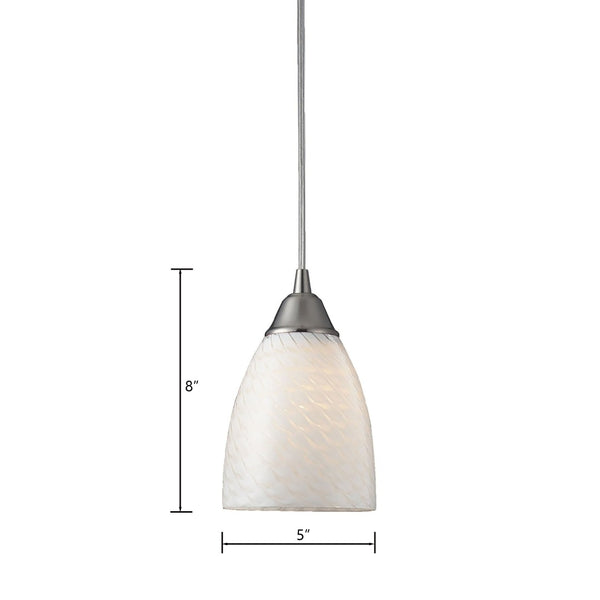 Atlas Arco 5'' Wide Artisan Pendant Light - Contemporary Sapphire Hand-Blown Glass for Modern Spaces Satin Nickel with White Swirl Glass CL11528-WH