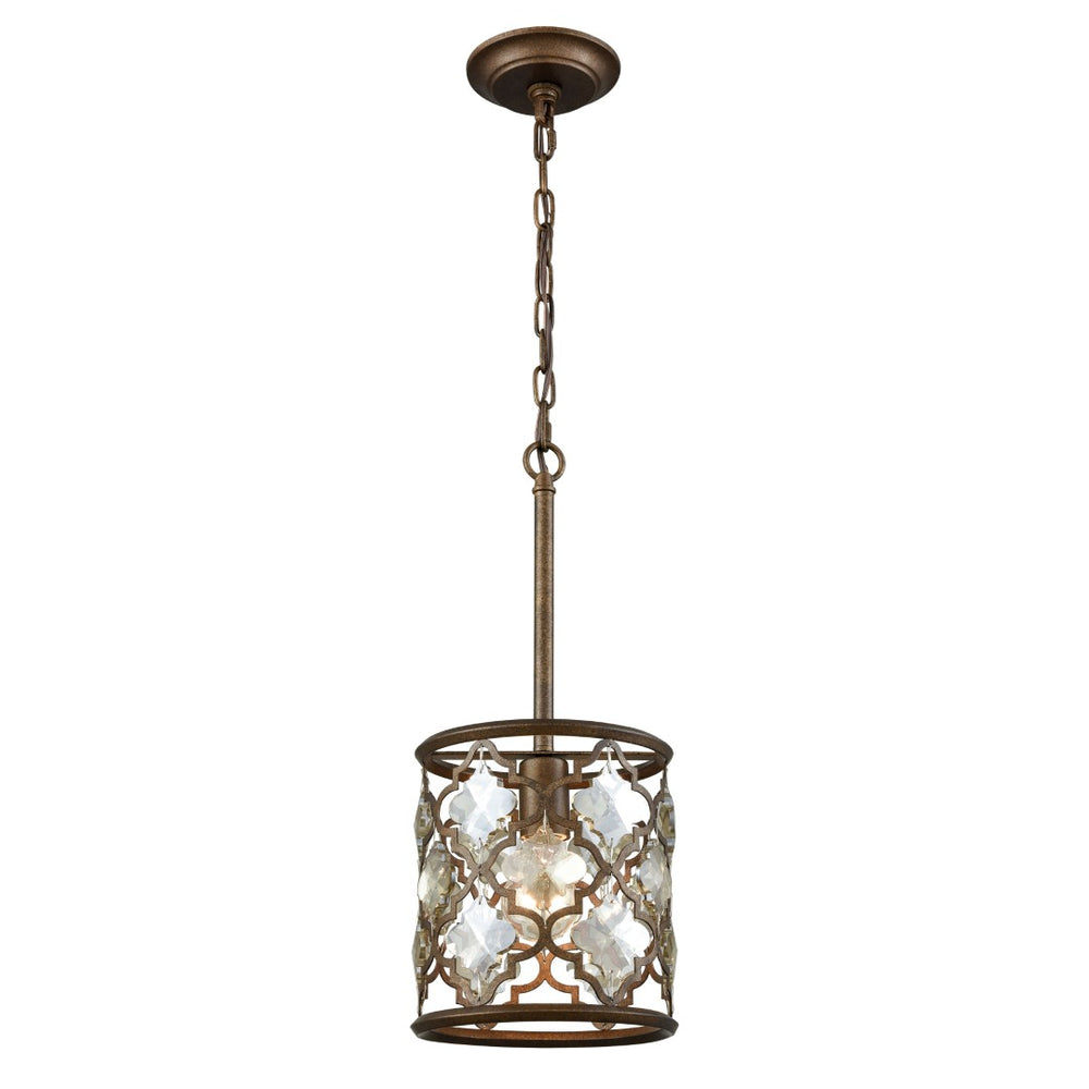 Atlas Armand 8" Wide 1-Light Mini Pendant - Elegant Crystal Accents & Laser-Cut Metal Design for Foyers Weathered Bronze CL11529-BZ