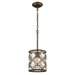 Atlas Armand 8" Wide 1-Light Mini Pendant - Elegant Crystal Accents & Laser-Cut Metal Design for Foyers Weathered Bronze CL11529-BZ