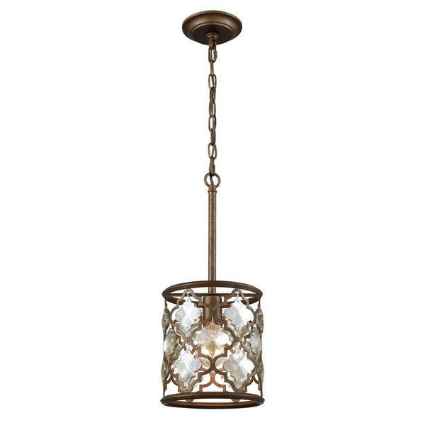 Atlas Armand 8" Wide 1-Light Mini Pendant - Elegant Crystal Accents & Laser-Cut Metal Design for Foyers Weathered Bronze CL11529-BZ