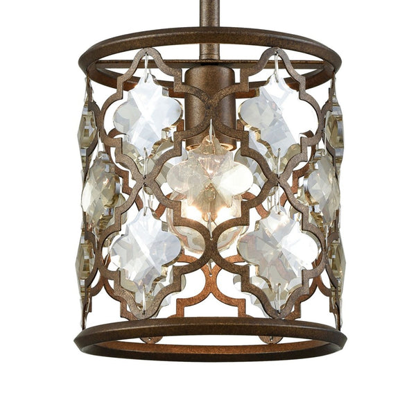 Atlas Armand 8" Wide 1-Light Mini Pendant - Elegant Crystal Accents & Laser-Cut Metal Design for Foyers Weathered Bronze CL11529-BZ