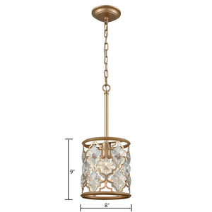 Atlas Armand 8" Wide 1-Light Mini Pendant - Elegant Crystal Accents & Laser-Cut Metal Design for Foyers Matte Gold CL11529-GD