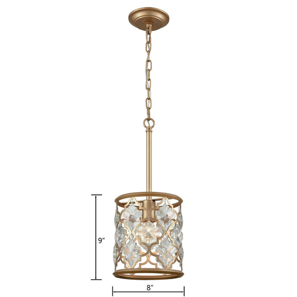 Atlas Armand 8" Wide 1-Light Mini Pendant - Elegant Crystal Accents & Laser-Cut Metal Design for Foyers Matte Gold CL11529-GD