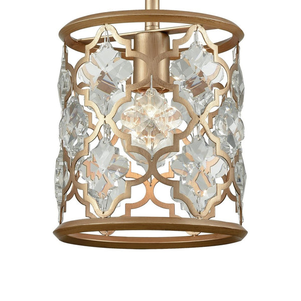 Atlas Armand 8" Wide 1-Light Mini Pendant - Elegant Crystal Accents & Laser-Cut Metal Design for Foyers Matte Gold CL11529-GD