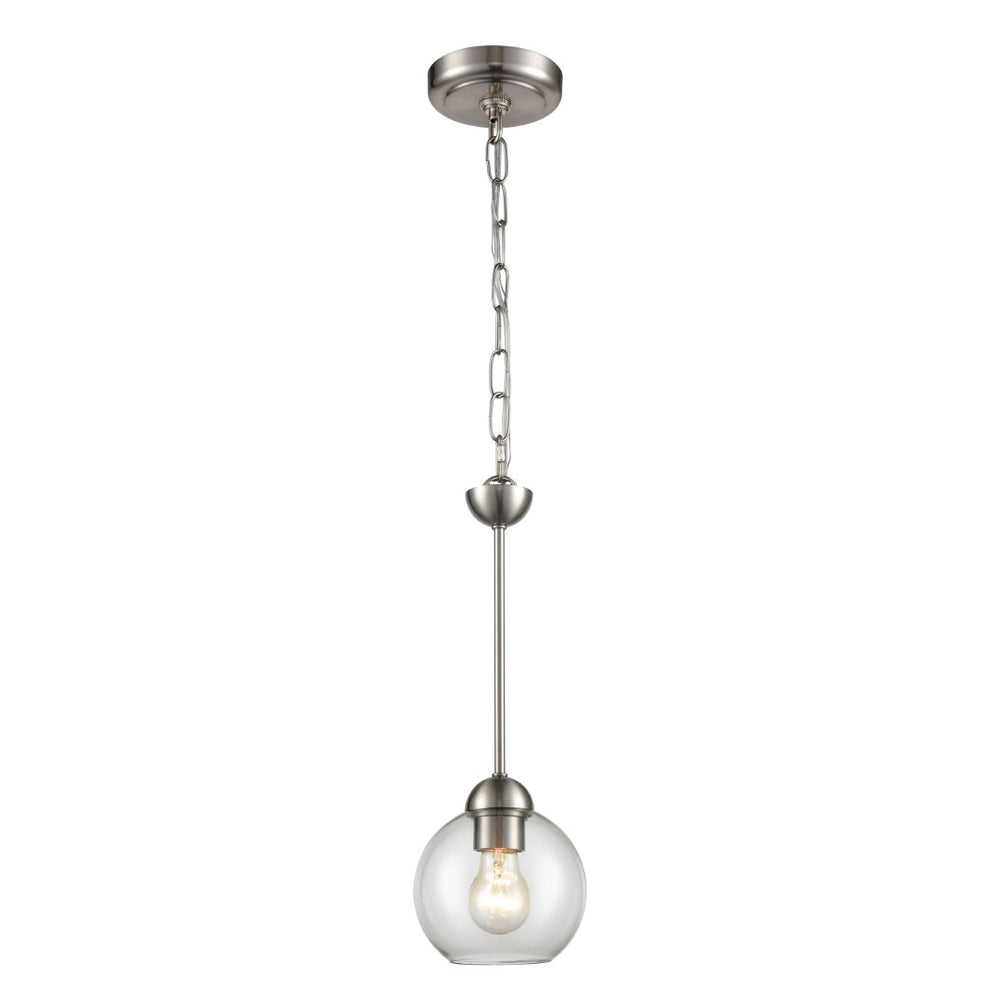 Atlas Astoria 1-Light Mini Pendant - Midcentury Style with Clear Glass Globe in Brushed Nickel Finish CL11532-NK