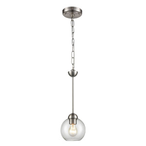 Atlas Astoria 1-Light Mini Pendant - Midcentury Style with Clear Glass Globe in Brushed Nickel Finish CL11532-NK