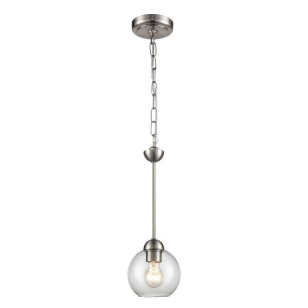 Atlas Astoria 1-Light Mini Pendant - Midcentury Style with Clear Glass Globe in Brushed Nickel Finish CL11532-NK
