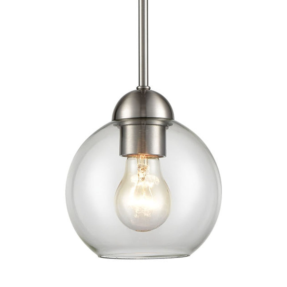 Atlas Astoria 1-Light Mini Pendant - Midcentury Style with Clear Glass Globe in Brushed Nickel Finish CL11532-NK