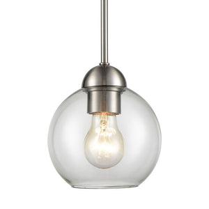 Atlas Astoria 1-Light Mini Pendant - Midcentury Style with Clear Glass Globe in Brushed Nickel Finish CL11532-NK