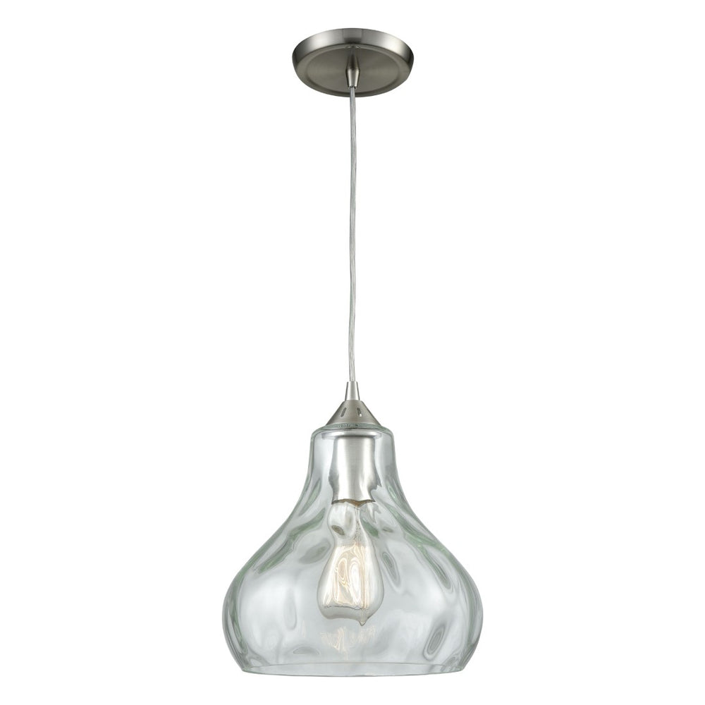 Atlas Belmont 10" Wide Mini Pendant Light - Elegant Satin Nickel Fixture with Curved Waterglass Shade CL11539-NK