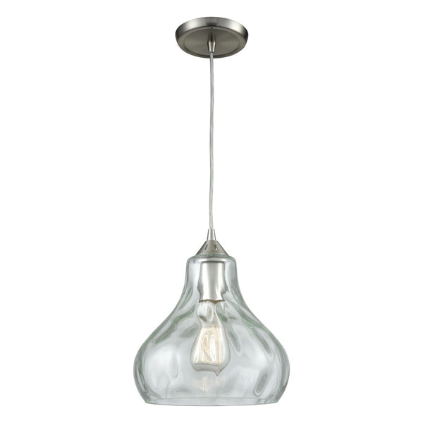 Atlas Belmont 10" Wide Mini Pendant Light - Elegant Satin Nickel Fixture with Curved Waterglass Shade CL11539-NK