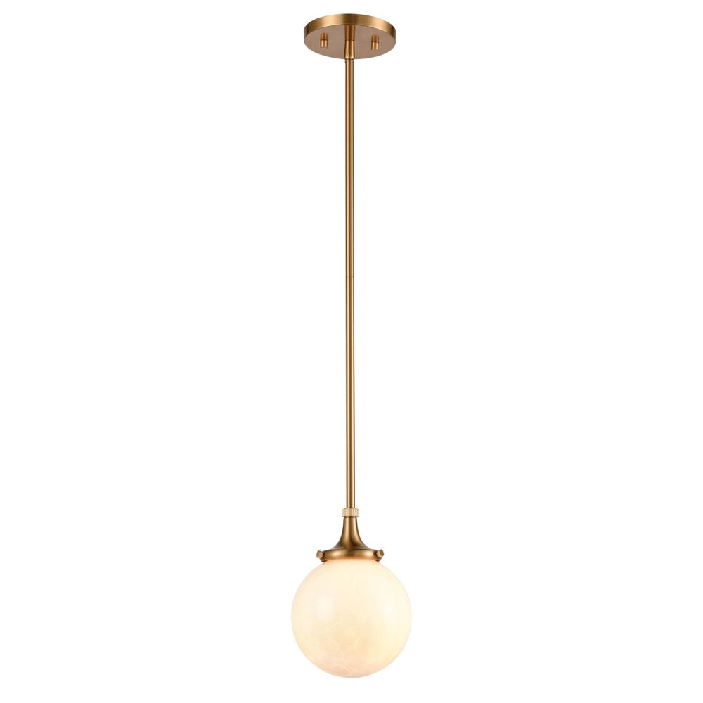 Atlas Beverly 6" Wide Retro-Inspired 1-Light Mini Pendant - Elegant Satin Brass & Cloud White Glass Glow CL11541-BS