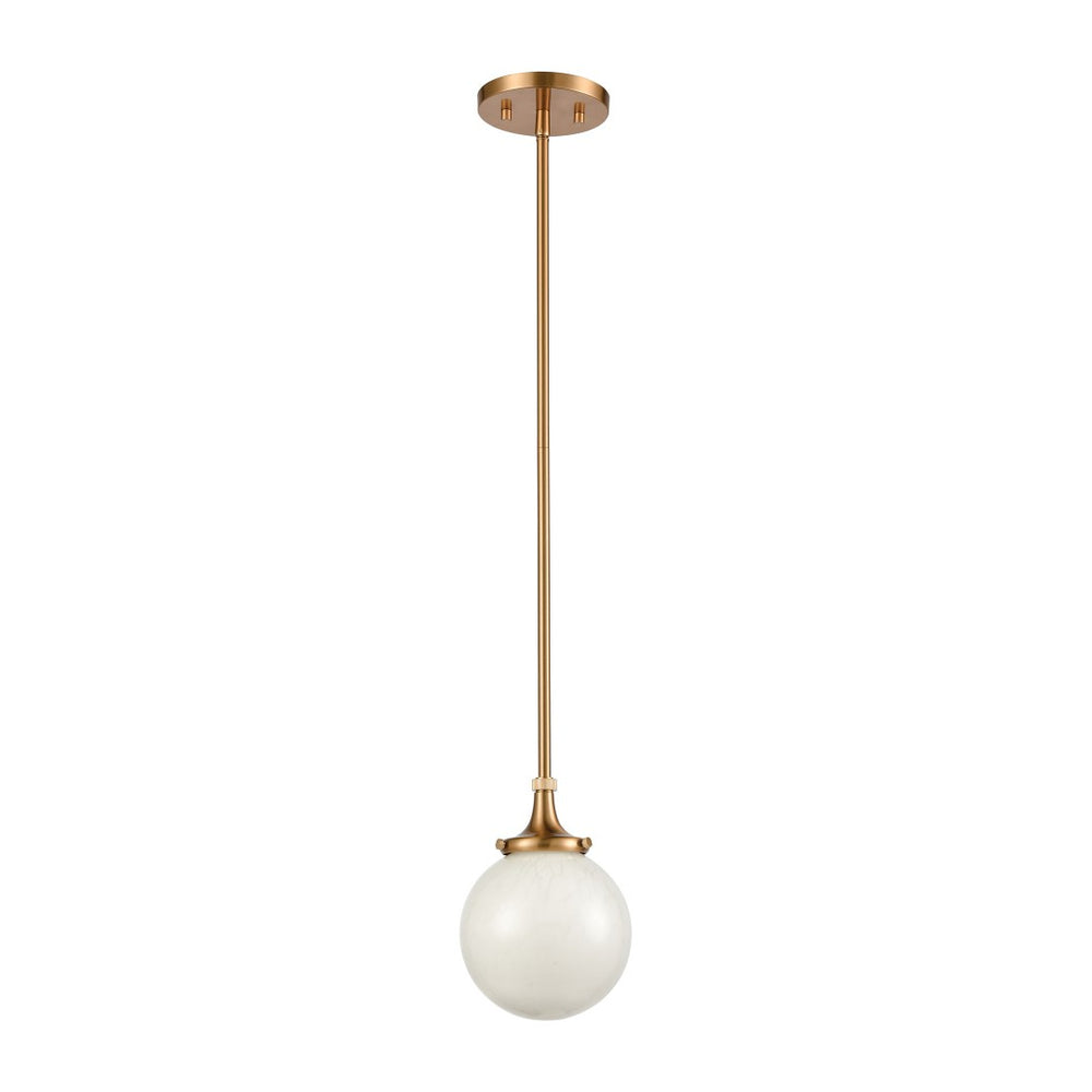 Atlas Beverly 6" Wide Retro-Inspired 1-Light Mini Pendant - Elegant Satin Brass & Cloud White Glass Glow CL11541-BS