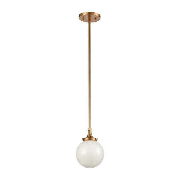 Atlas Beverly 6" Wide Retro-Inspired 1-Light Mini Pendant - Elegant Satin Brass & Cloud White Glass Glow CL11541-BS