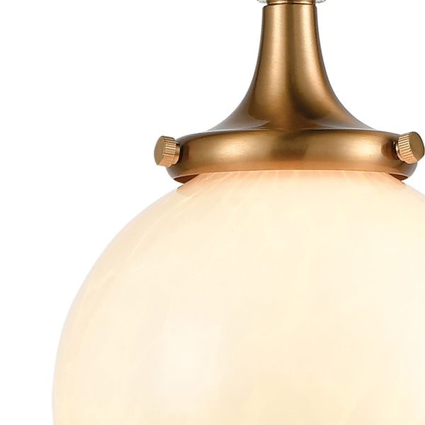 Atlas Beverly 6" Wide Retro-Inspired 1-Light Mini Pendant - Elegant Satin Brass & Cloud White Glass Glow CL11541-BS