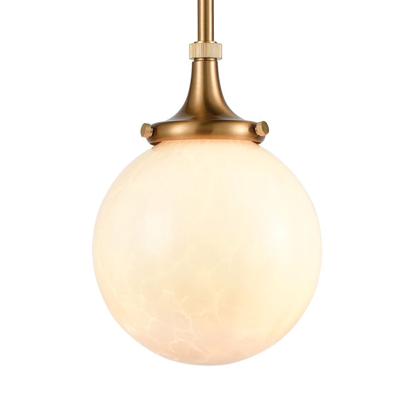 Atlas Beverly 6" Wide Retro-Inspired 1-Light Mini Pendant - Elegant Satin Brass & Cloud White Glass Glow CL11541-BS