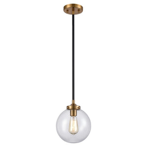 Atlas Boudreaux 1-Light Mini Pendant - Midcentury Modern Design with Multi-Tone Metal and Glass Globe Matte Black with Antique Gold 8'' CL11544-GD