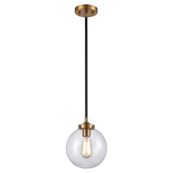 Atlas Boudreaux 1-Light Mini Pendant - Midcentury Modern Design with Multi-Tone Metal and Glass Globe Matte Black with Antique Gold 8'' CL11544-GD