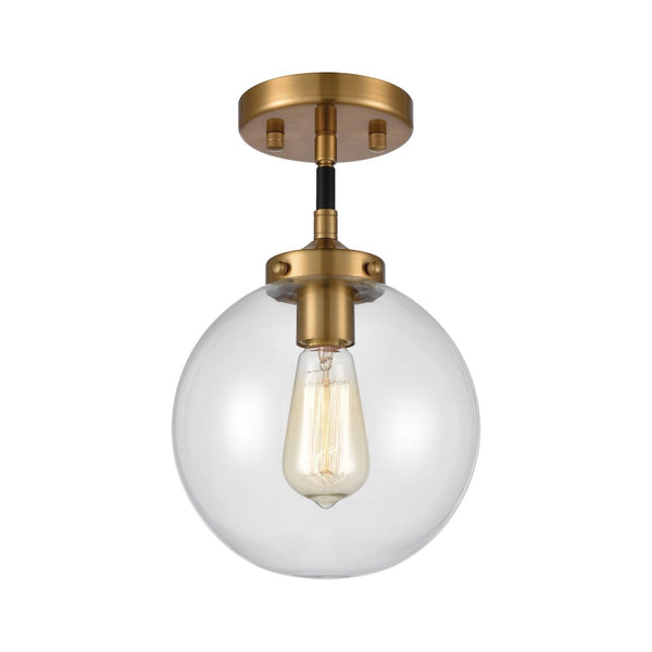Atlas Boudreaux 1-Light Mini Pendant - Midcentury Modern Design with Multi-Tone Metal and Glass Globe Matte Black with Antique Gold 8'' CL11544-GD