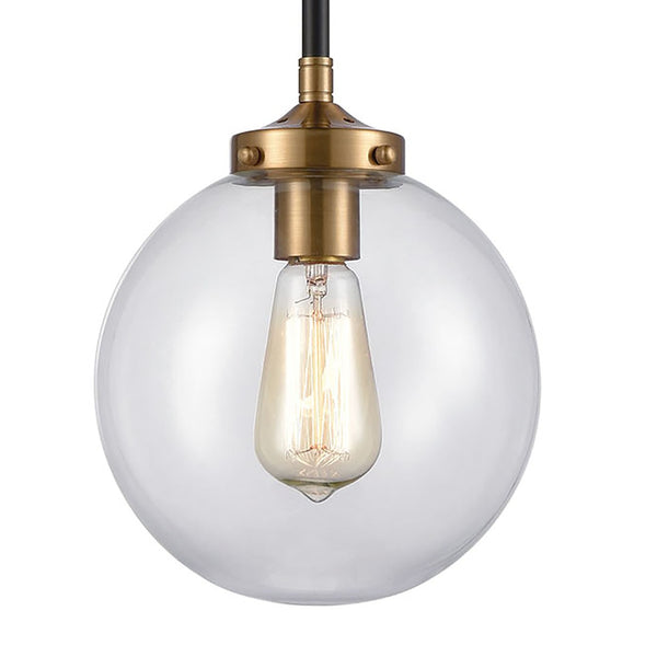 Atlas Boudreaux 1-Light Mini Pendant - Midcentury Modern Design with Multi-Tone Metal and Glass Globe Matte Black with Antique Gold 8'' CL11544-GD