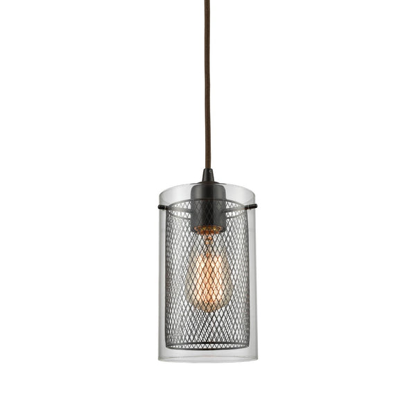 Atlas Brant 5'' Wide 1-Light Pendant - Industrial Clear Glass & Fishnet Design in Oil Rubbed Bronze Finish CL11546-BZ