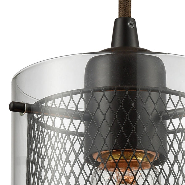 Atlas Brant 5'' Wide 1-Light Pendant - Industrial Clear Glass & Fishnet Design in Oil Rubbed Bronze Finish CL11546-BZ