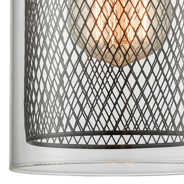 Atlas Brant 5'' Wide 1-Light Pendant - Industrial Clear Glass & Fishnet Design in Oil Rubbed Bronze Finish CL11546-BZ
