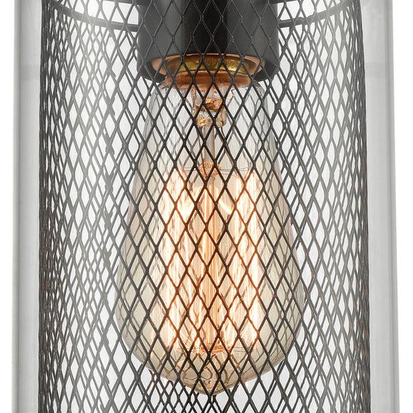 Atlas Brant 5'' Wide 1-Light Pendant - Industrial Clear Glass & Fishnet Design in Oil Rubbed Bronze Finish CL11546-BZ