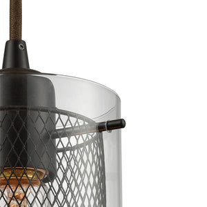 Atlas Brant 5'' Wide 1-Light Pendant - Industrial Clear Glass & Fishnet Design in Oil Rubbed Bronze Finish CL11546-BZ