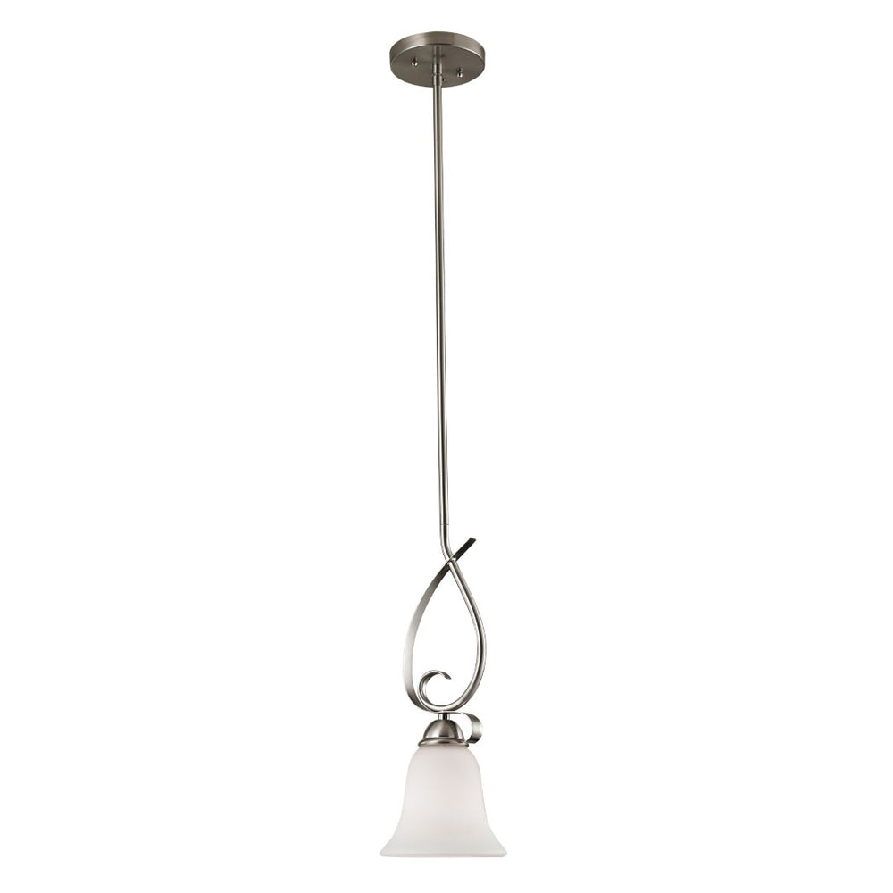 Atlas Brighton 6'' Wide 1-Light Mini Pendant Lamp - Elegantly Curved Brushed Nickel with White Glass Shade CL11548-NK