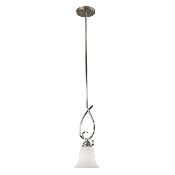 Atlas Brighton 6'' Wide 1-Light Mini Pendant Lamp - Elegantly Curved Brushed Nickel with White Glass Shade CL11548-NK