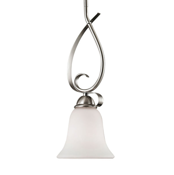 Atlas Brighton 6'' Wide 1-Light Mini Pendant Lamp - Elegantly Curved Brushed Nickel with White Glass Shade CL11548-NK