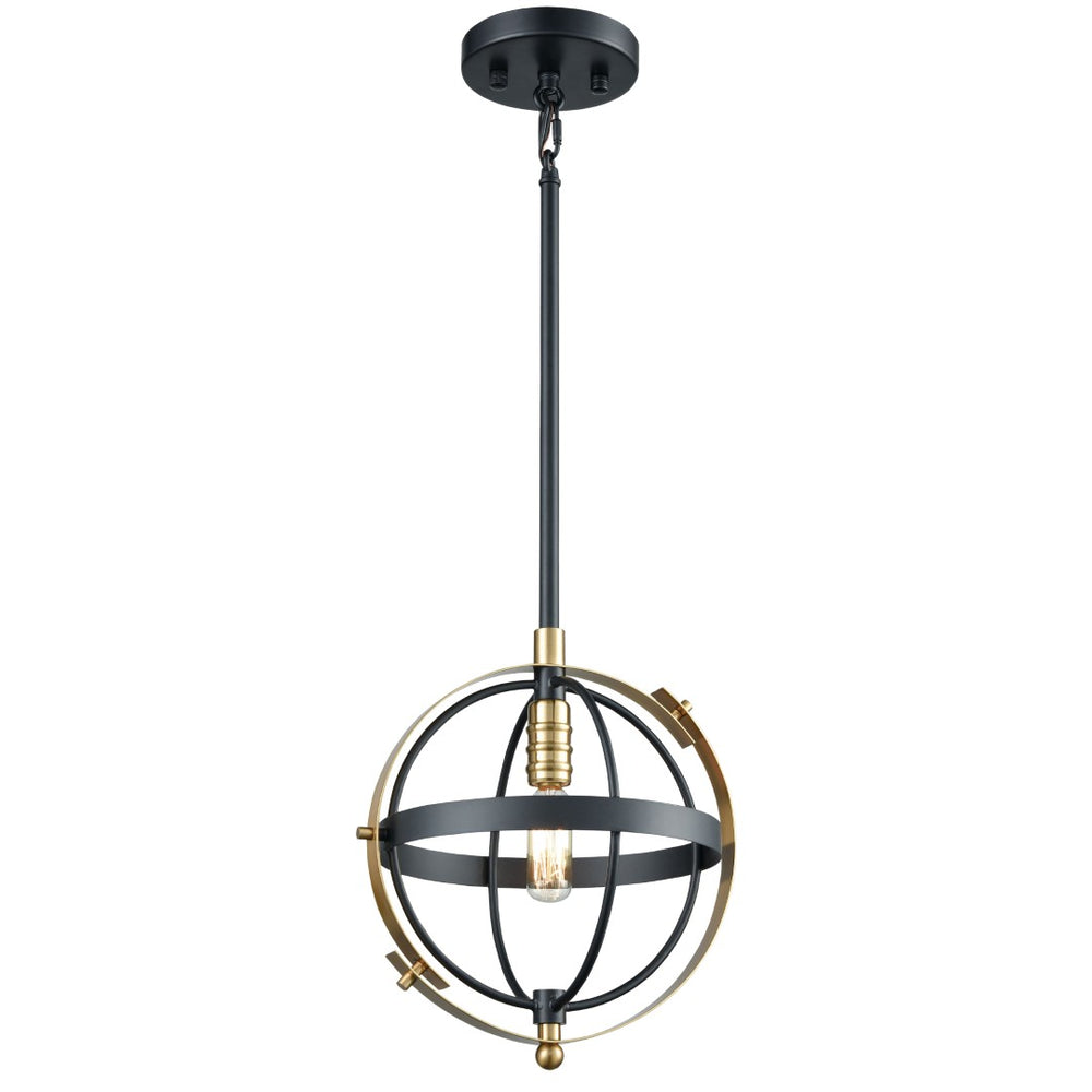 Atlas Caldwell 10'' Wide Mini Pendant Light - Modern Spherical Design in Matte Black & Satin Brass Finish CL11551-BK