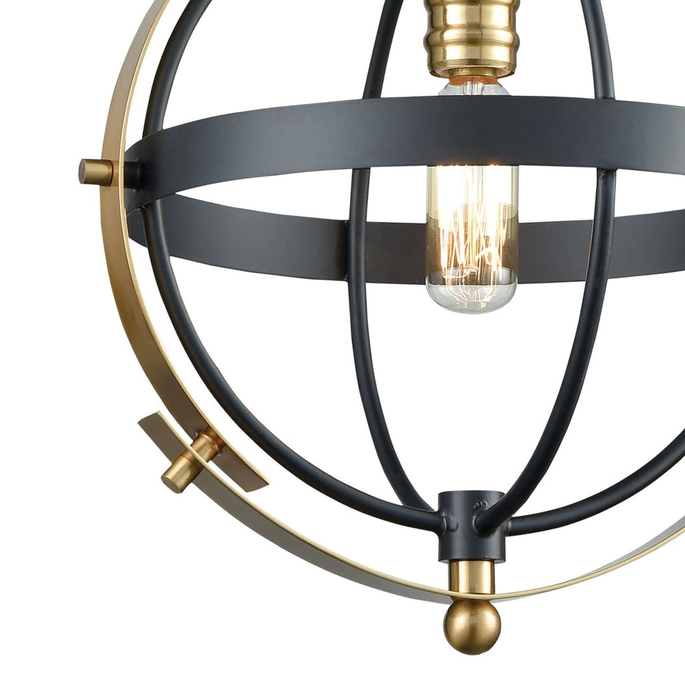 Atlas Caldwell 10'' Wide Mini Pendant Light - Modern Spherical Design in Matte Black & Satin Brass Finish CL11551-BK
