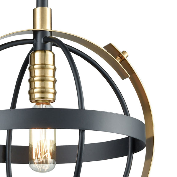 Atlas Caldwell 10'' Wide Mini Pendant Light - Modern Spherical Design in Matte Black & Satin Brass Finish CL11551-BK