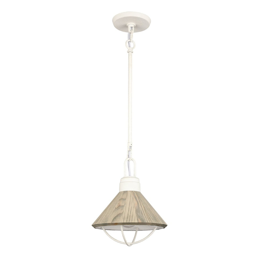 Atlas Cape May 9" Wide Mini Pendant Light - Nautical White Coral Finish, Driftwood Shade for Coastal Charm CL11552-WH